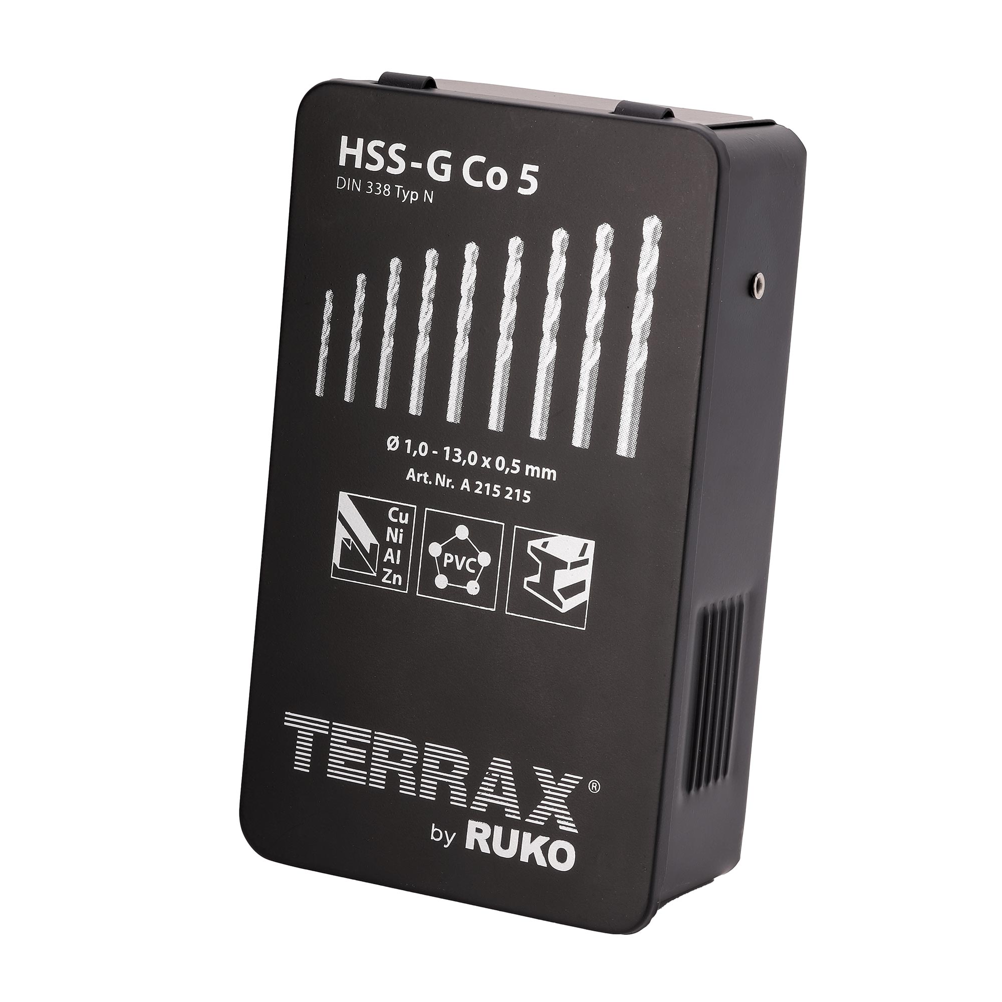 Набор сверл по металлу Terrax by Ruko 1-13мм 25шт HSSE-Co5 130° DIN338 A215215