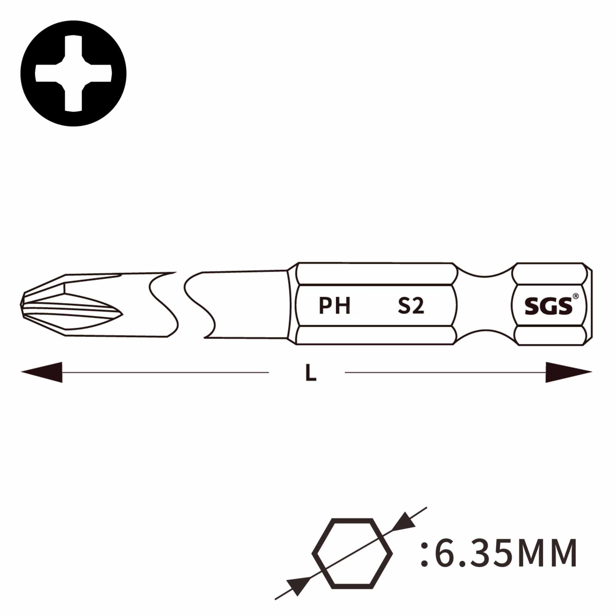 Бита SGS PH00х50мм S2 1шт 6350-2.5-PH00