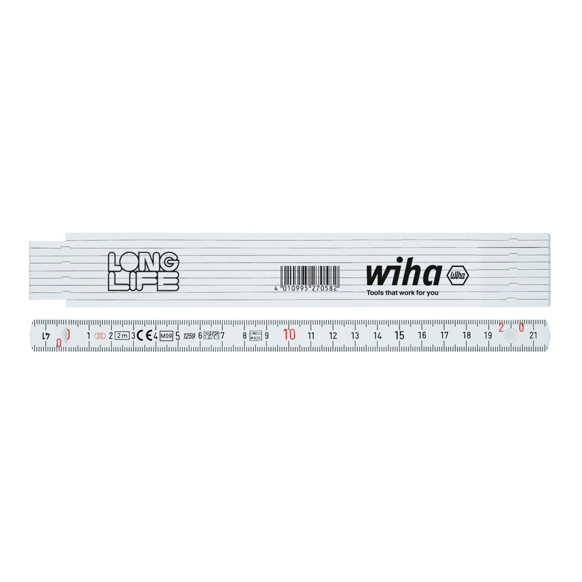 Метр складной 2м х15мм Longlife (Белый) Wiha 4102000 27057