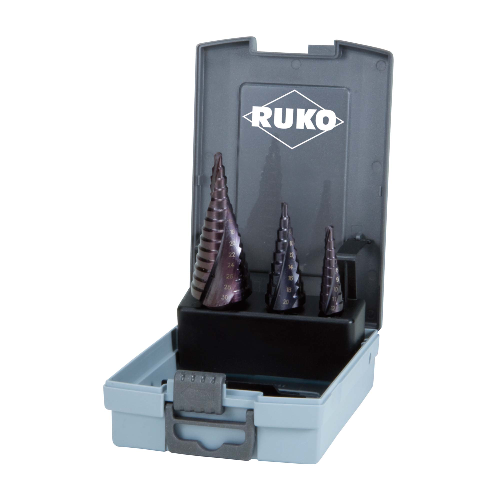 Набор ступенчатых сверл Ruko NextGeneration 4-12/4-20/4-30мм HSS-G TiALN 3шт 101026FRO