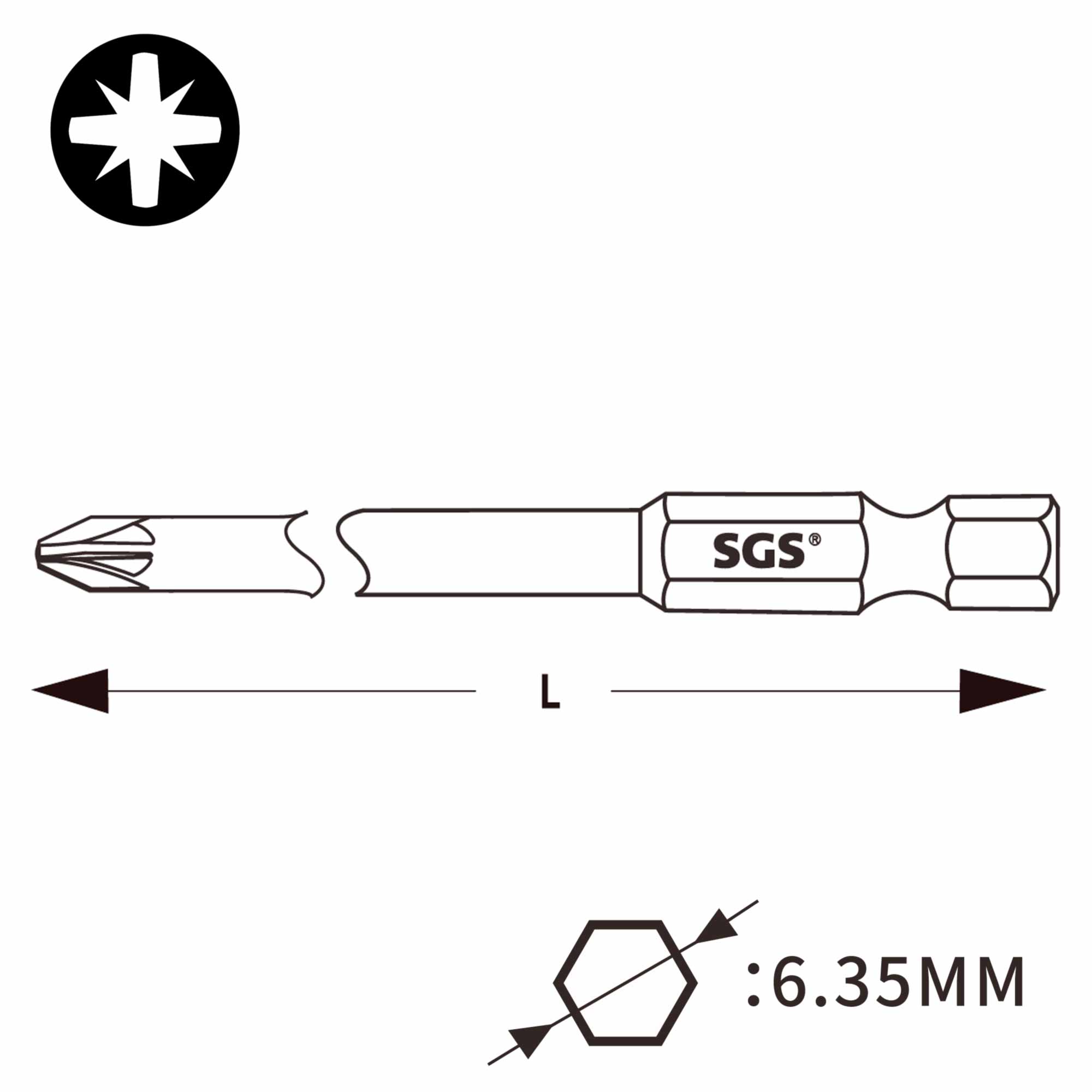 Бита магнитная SGS PZ2х90мм S2 1шт 6390-PZ2-Anti-Slip