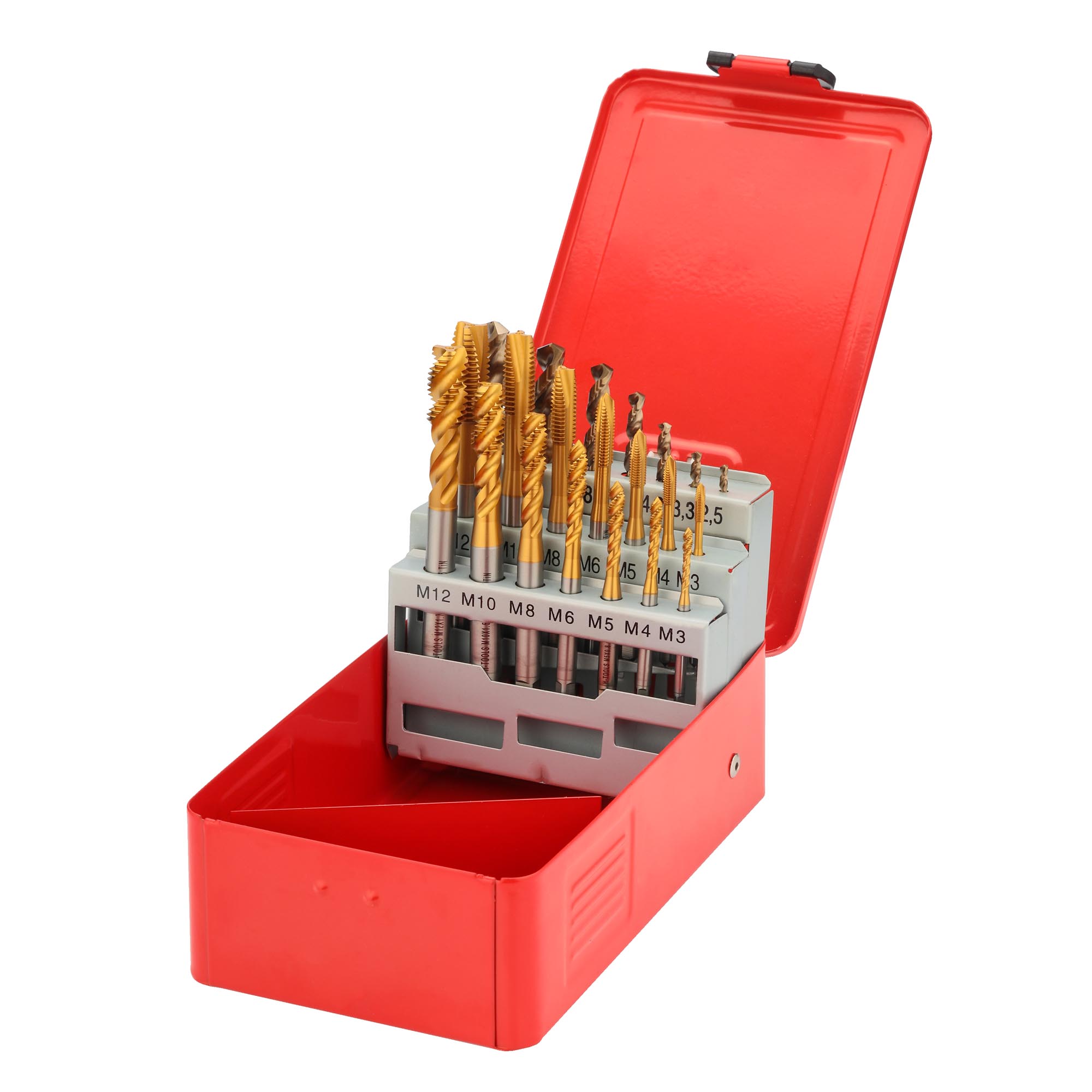 Набор машинных метчиков H-Tools M3-M12 HSSE-TiN DIN371/376 21пр 245054THT