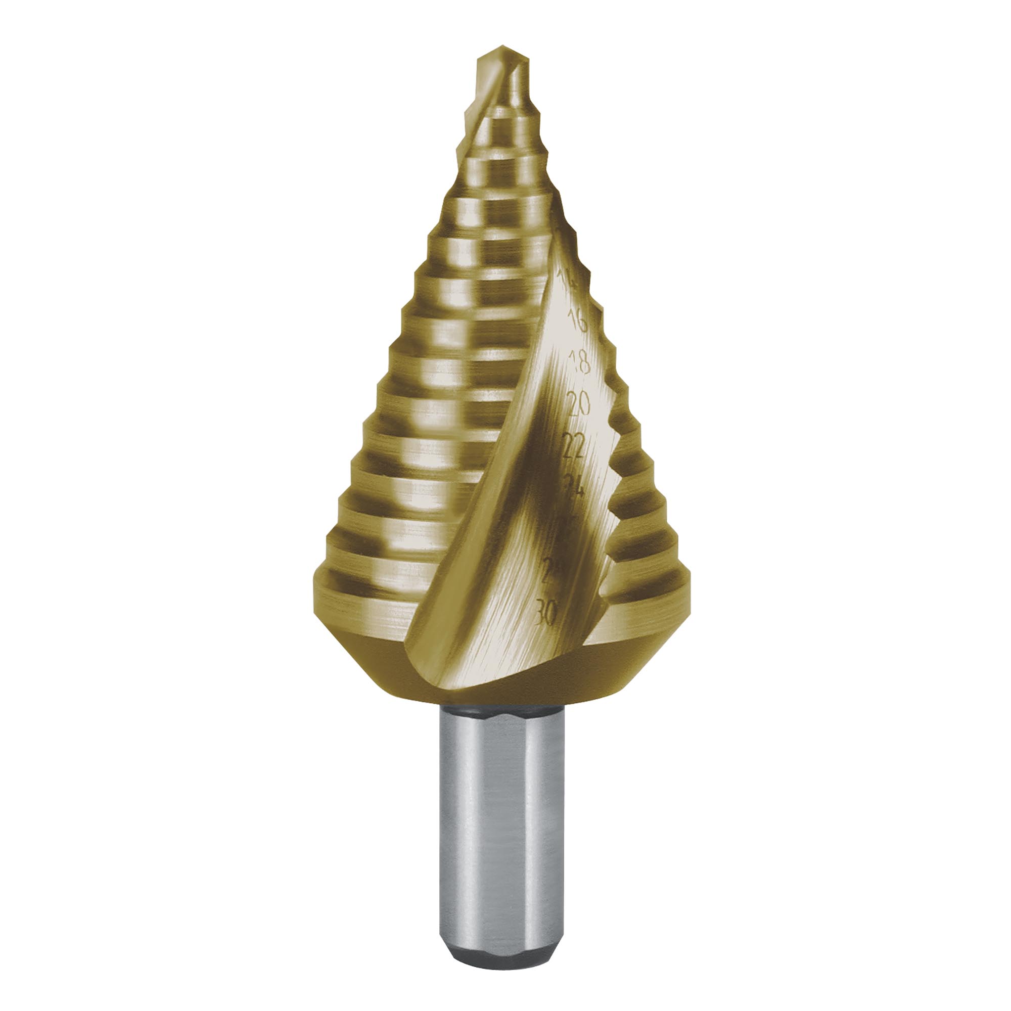 Сверло ступенчатое по металлу Ruko 4-30мм HSS-G TiN 14ступ. L=72мм d=10мм 101063T
