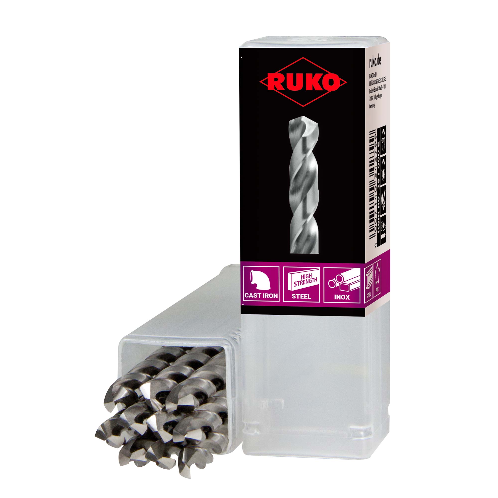 Сверло по металлу Ruko 6,4x101/63мм DIN338 HSSE-Co8 VA h8 5xD 130° 281064E