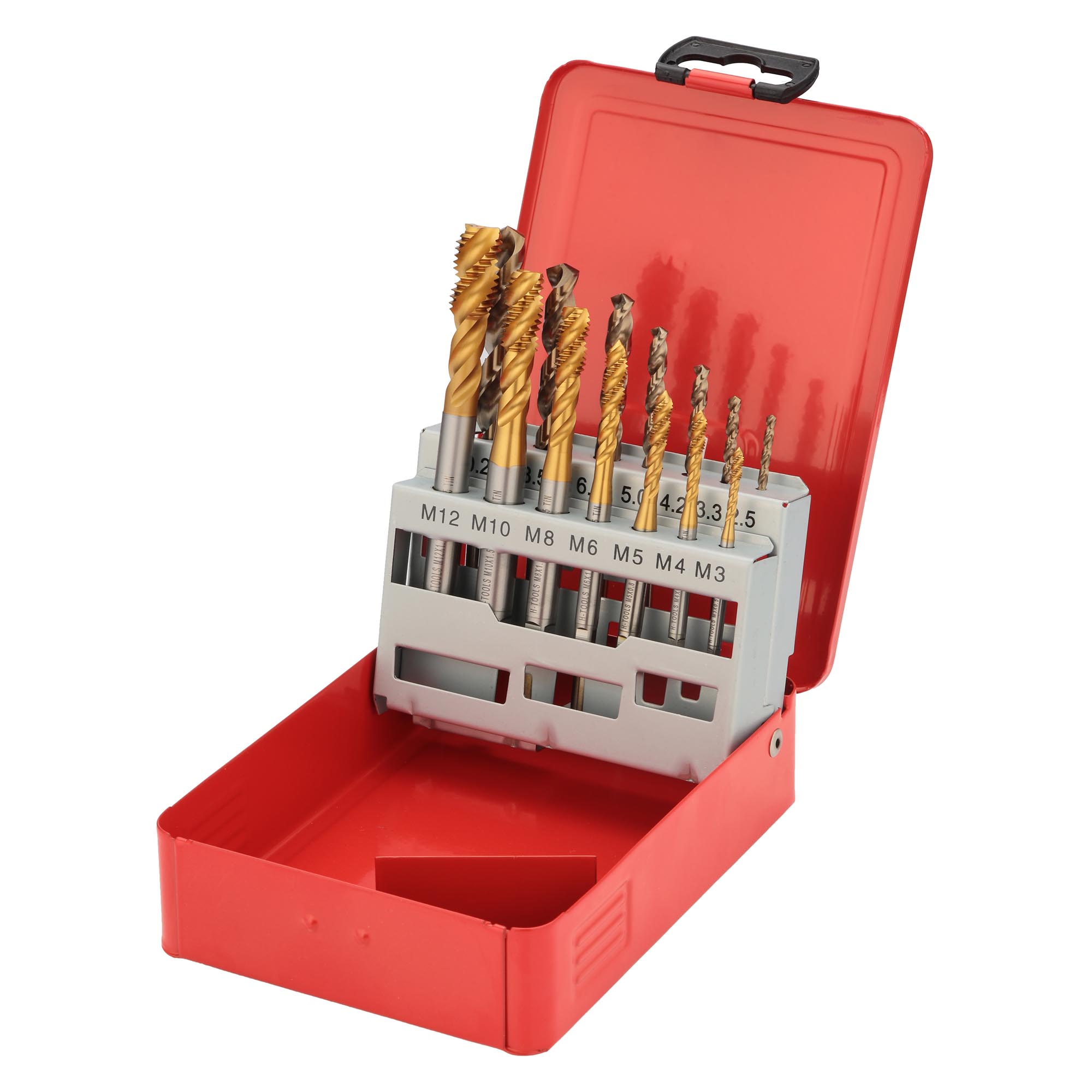 Набор машинных метчиков H-Tools M3-M12 HSSE-TiN DIN371/376 14пр 245052THT
