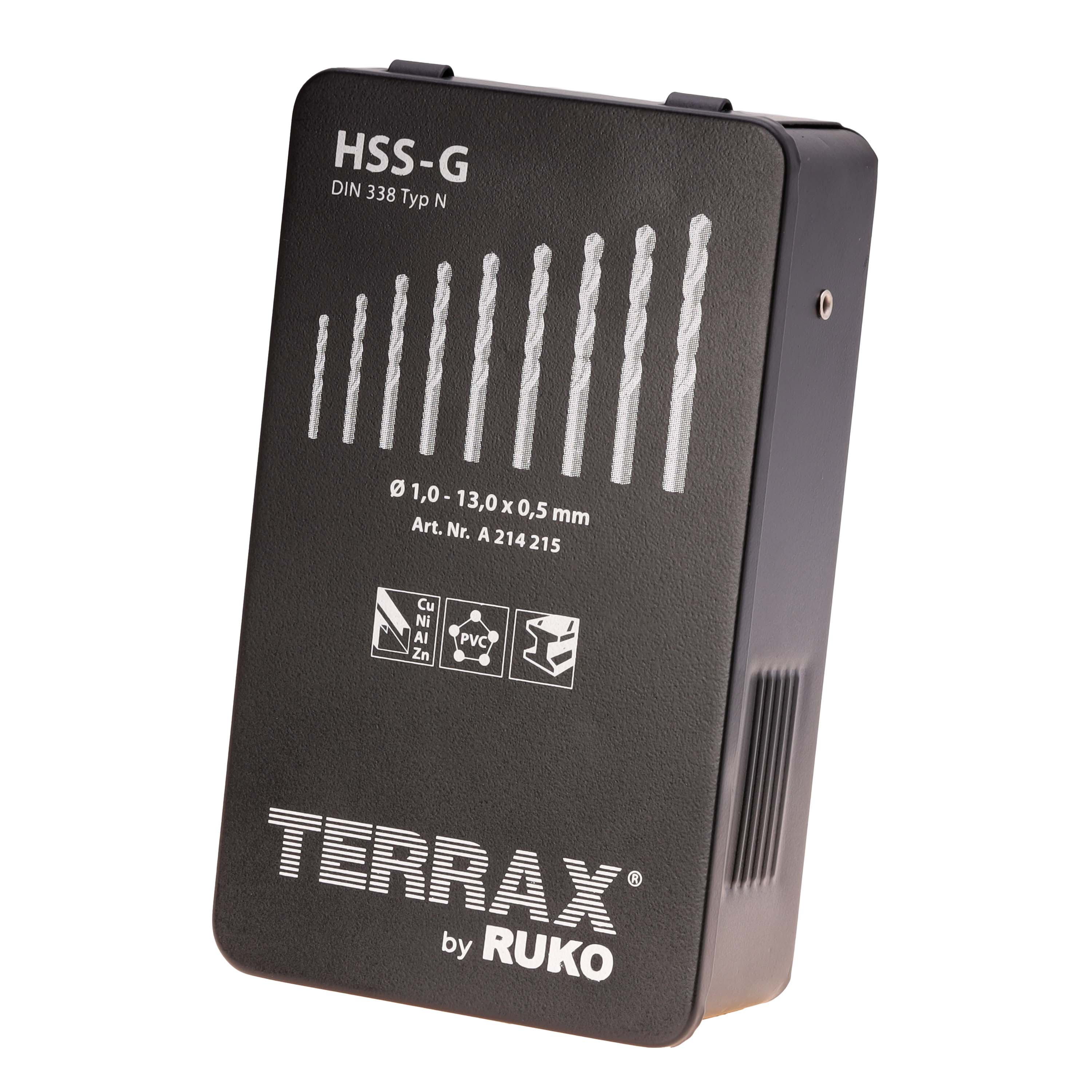 Набор сверл по металлу Terrax by Ruko 1-13мм 25шт HSS-G 118° DIN338 A214215