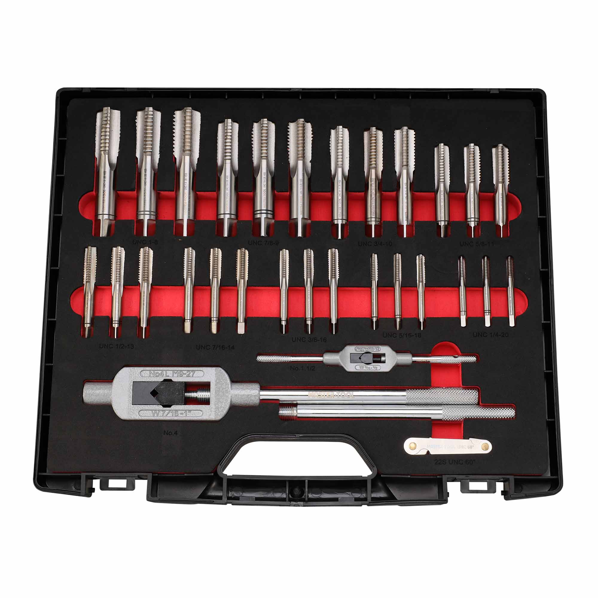 Набор метчиков и плашек MASTER-TOOL UNC 1/4"-1,0" HSS-G 46пр 1014901010005