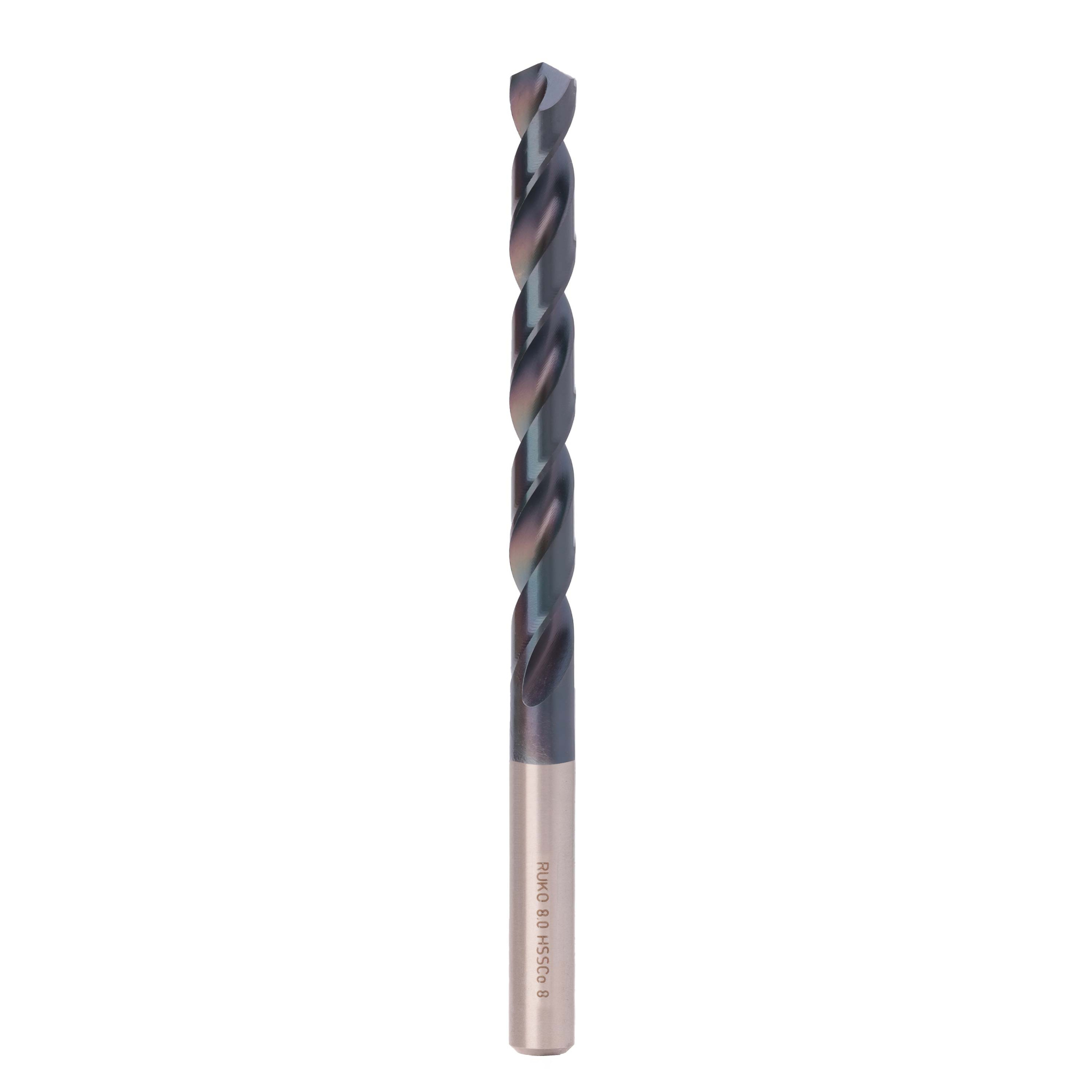 Сверло по металлу Ruko 8x117/75мм DIN338 HSSE-Co8 TiALN h8 5xD 130° 281080EF